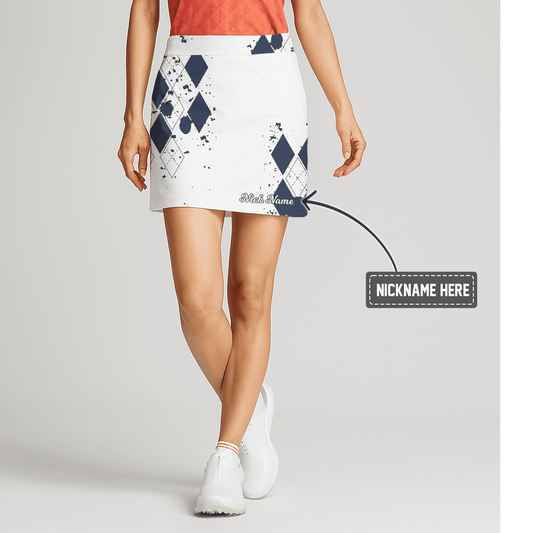 Personalized Women's White Navy Abstract Argyle Splatter Golf Skort U1241 main image - S