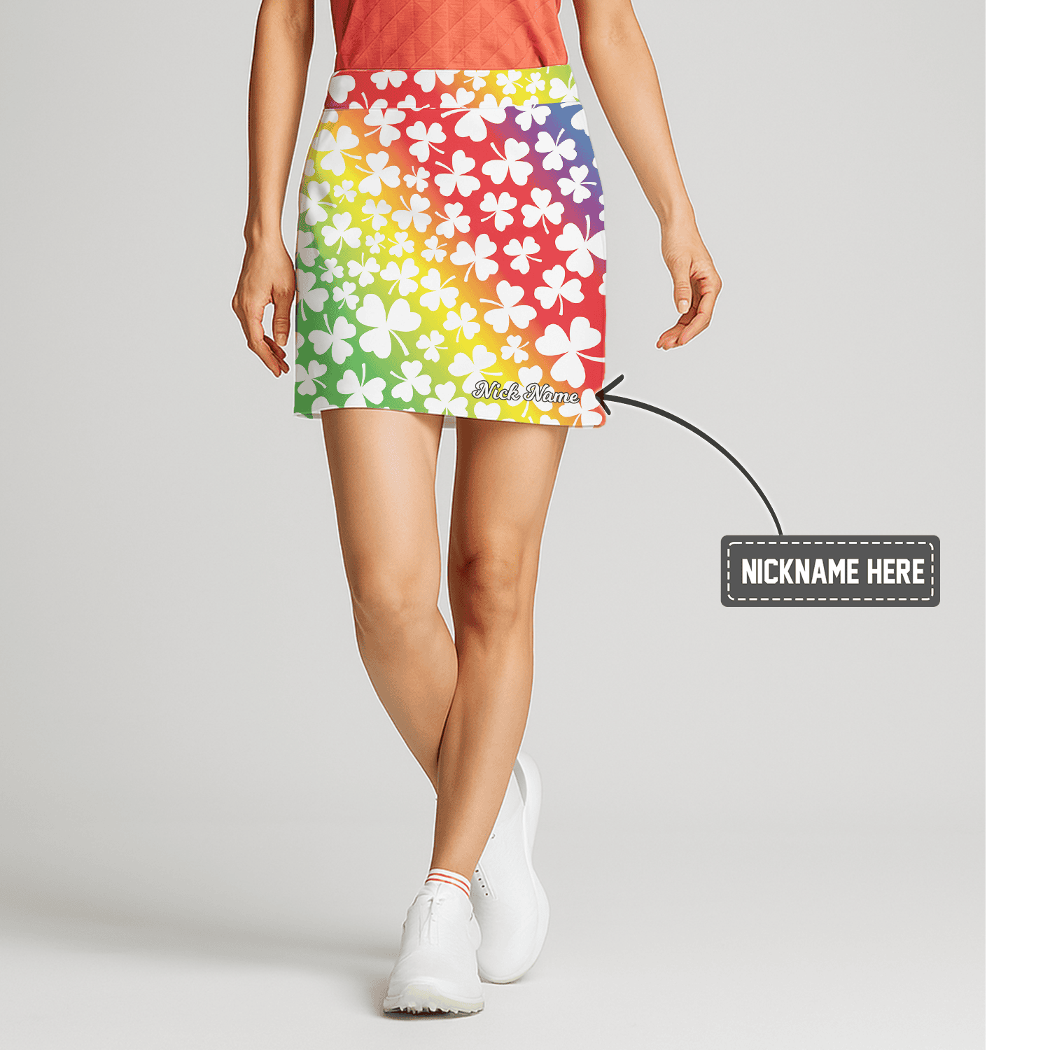 Personalized Rainbow Gradient Shamrock Print Women's Athletic Golf Skort J5477 main image - S