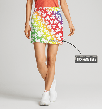 Personalized Rainbow Gradient Shamrock Print Women's Athletic Golf Skort J5477 main image - S