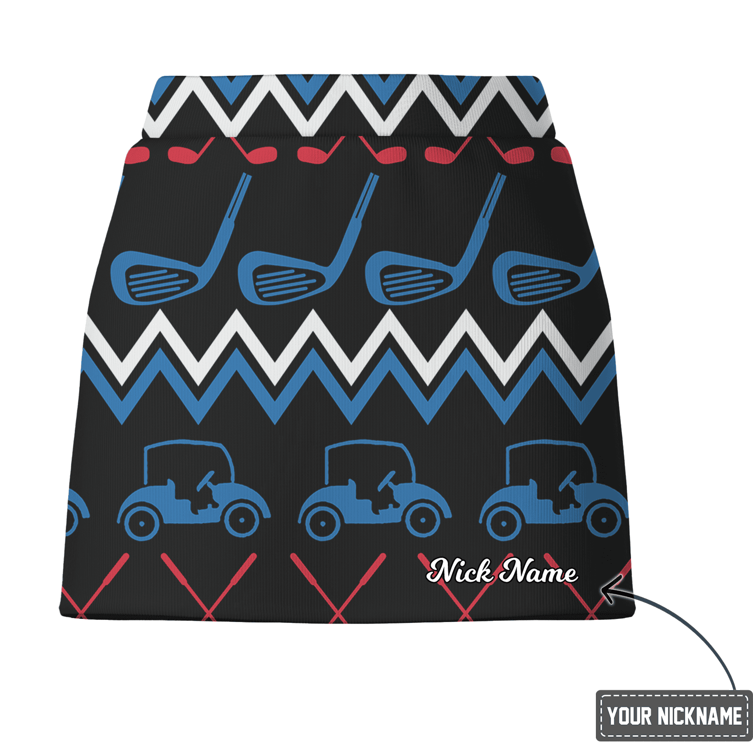Personalized Black Golf Cart & Club Pattern Women's Golf Skort with Chevron Stripes G3435 additional image 2