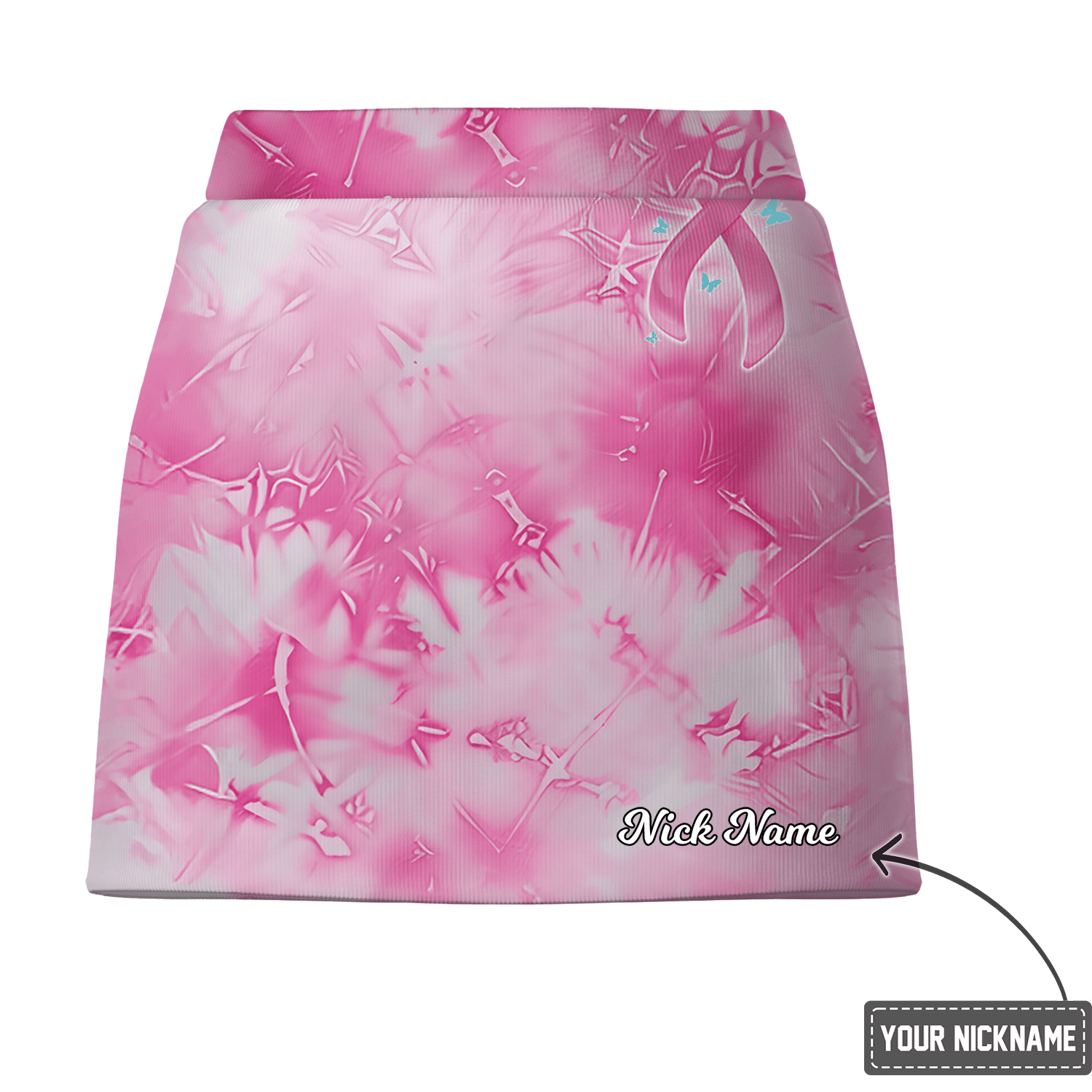 Personalized Pink Tie-Dye Women's Golf Skort with Ribbon & Butterflies D6070 additional image 2