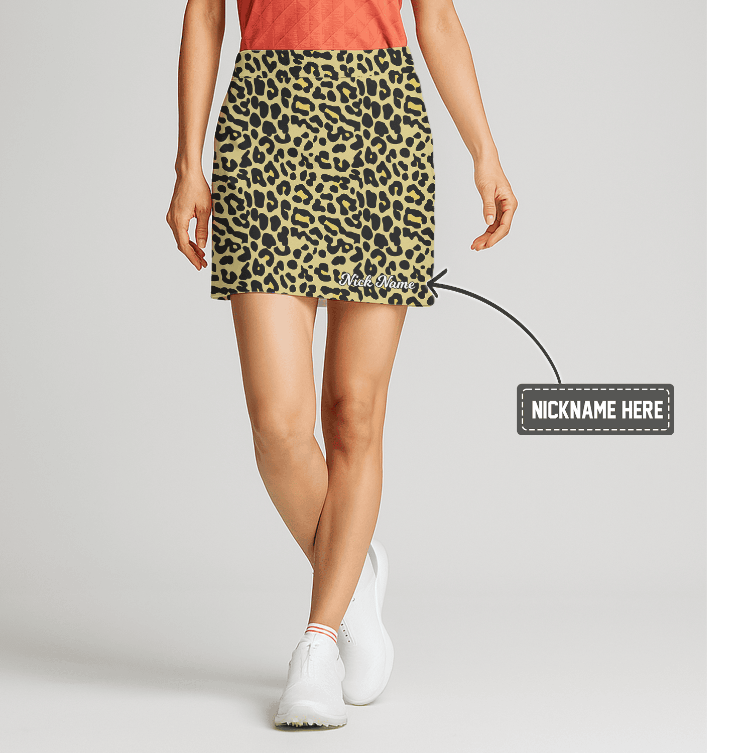 Personalized Tan Leopard Print Women's Golf Skort J3823 main image - S