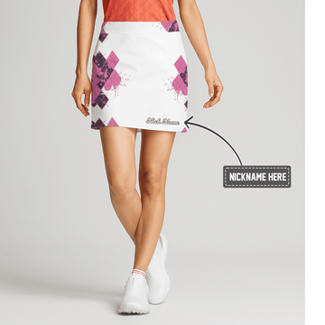 Personalized White Pink Argyle Name Print Women's Athletic Golf Skort X9492 main image - S