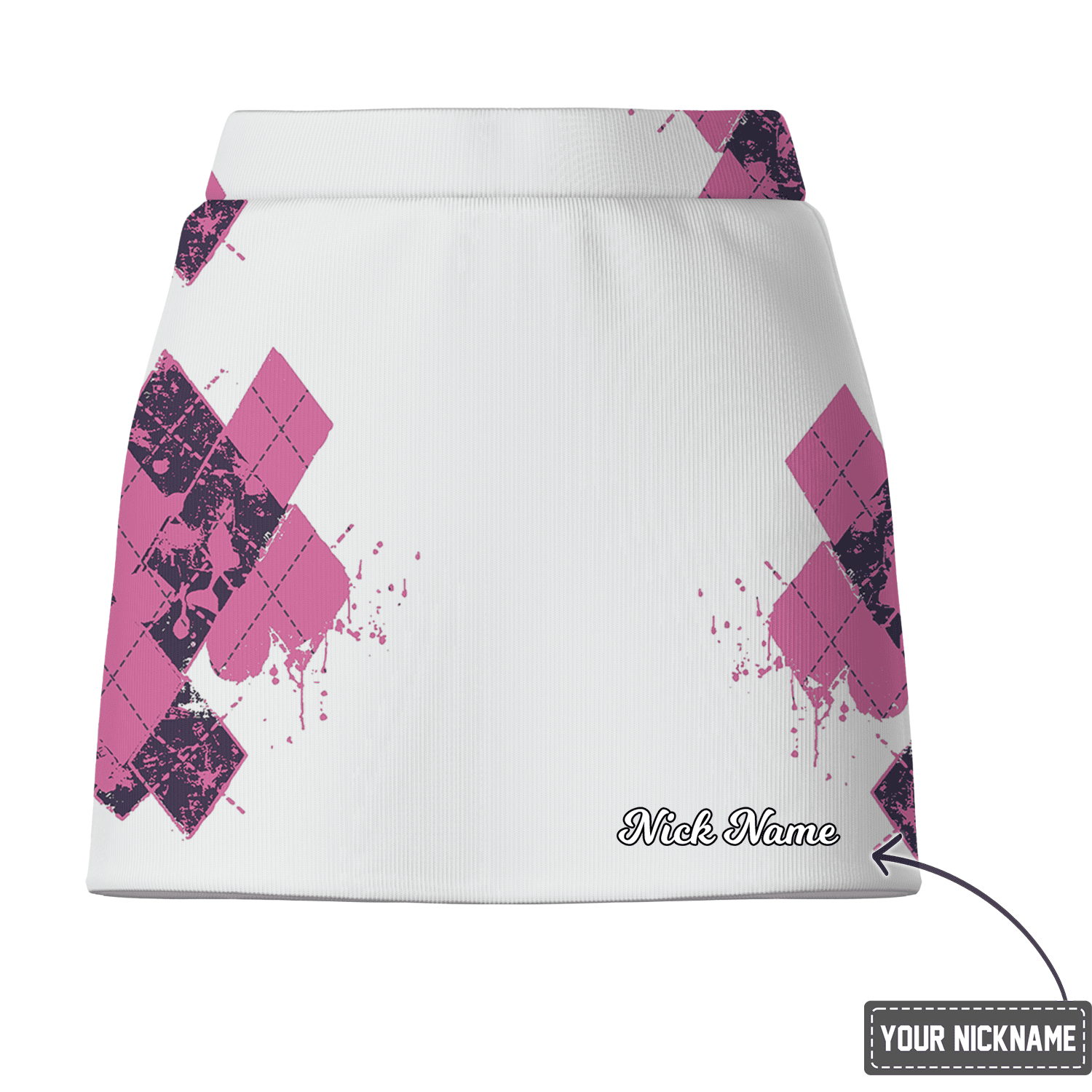 Personalized White Pink Argyle Name Print Women's Athletic Golf Skort X9492 additional image 2