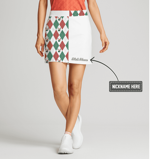 Personalized Women's Asymmetrical Red Green Reindeer Argyle Golf Skort E6067 main image - S