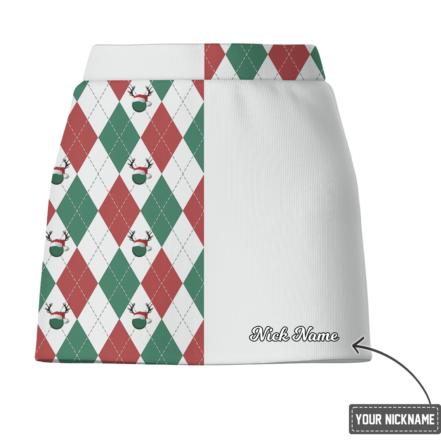 Personalized Women's Asymmetrical Red Green Reindeer Argyle Golf Skort E6067 additional image 2