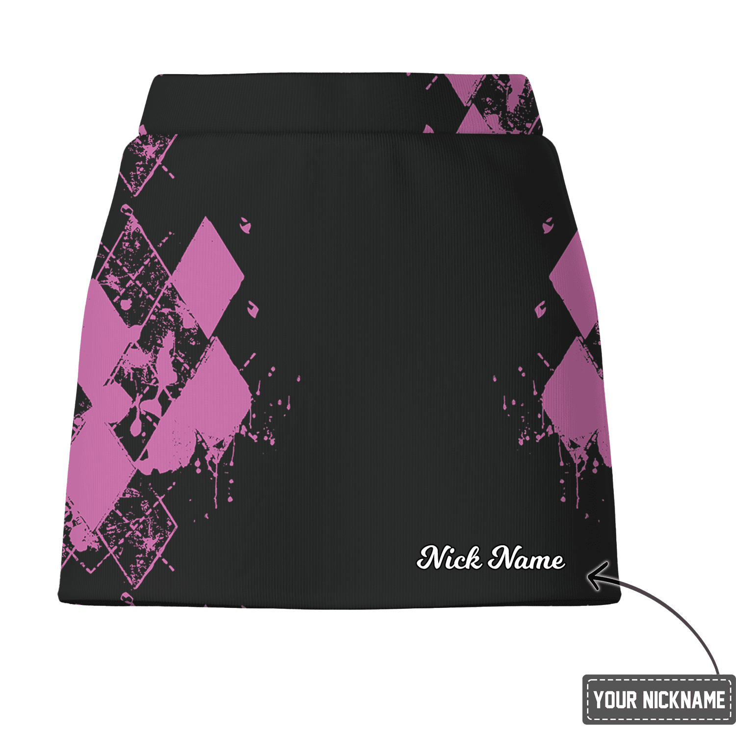 Personalized Black Pink Distressed Argyle Women's Golf Skort T8475 additional image 2