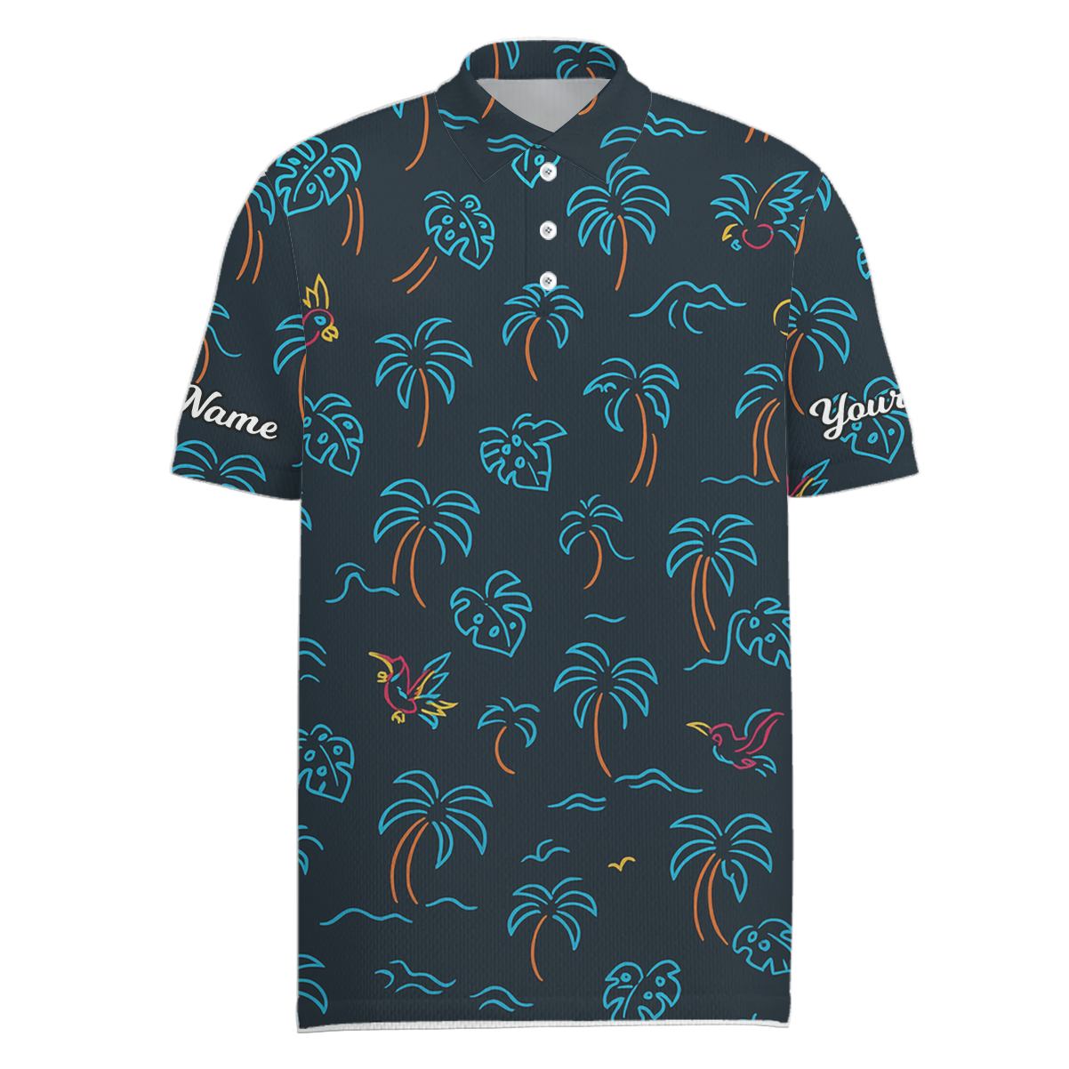 Personalized Golf Polo for Men, Neon Tropical Beach Palm Tree Bird Print Z7220 main image - Men Polo S