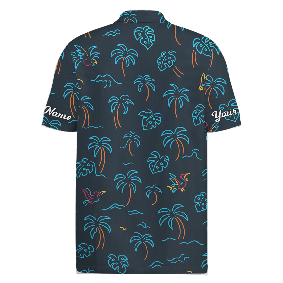 Personalized Golf Polo for Men, Neon Tropical Beach Palm Tree Bird Print Z7220 additional image 1