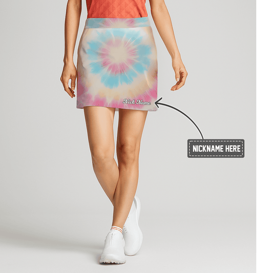 Personalized Women's Pastel Pink Blue Yellow Tie-Dye Athletic Golf Skort R6459 main image - S