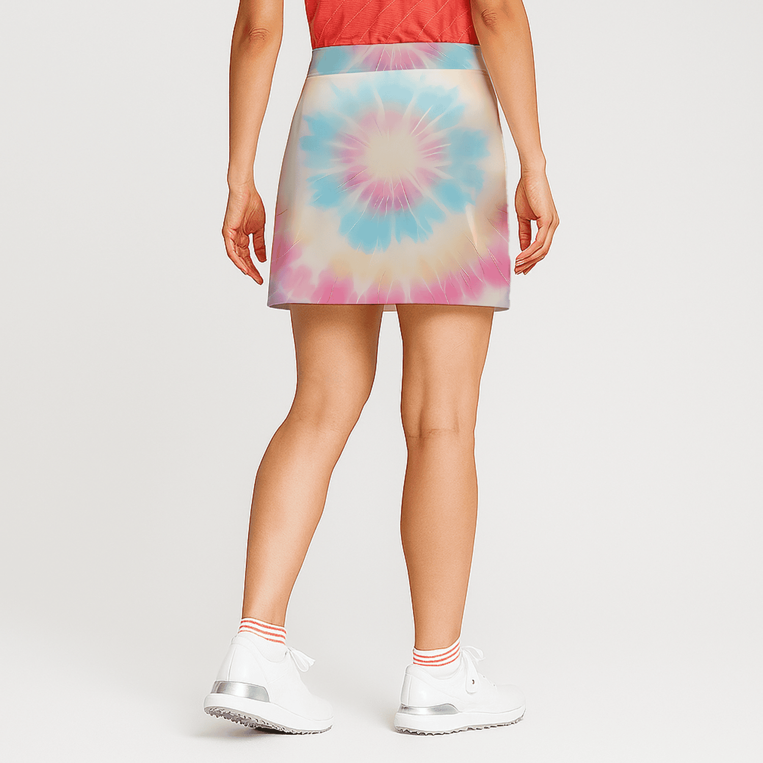 Personalized Women's Pastel Pink Blue Yellow Tie-Dye Athletic Golf Skort R6459 additional image 1