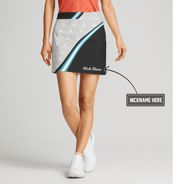 Personalized Women's Grey Black Star Print Golf Skort with Blue Stripe H0719 main image - S