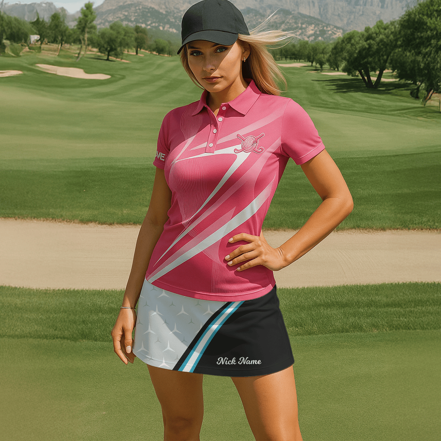 Personalized Women's Grey Black Star Print Golf Skort with Blue Stripe H0719 additional image 6