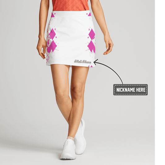 Personalized White Fuchsia Paint Splatter Rhombus Women's Golf Skort B9452 main image - S