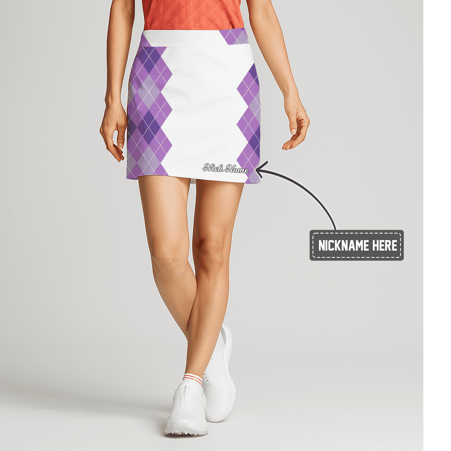 Personalized Women's White, Lavender & Purple Argyle Golf Skort C8785 main image - S