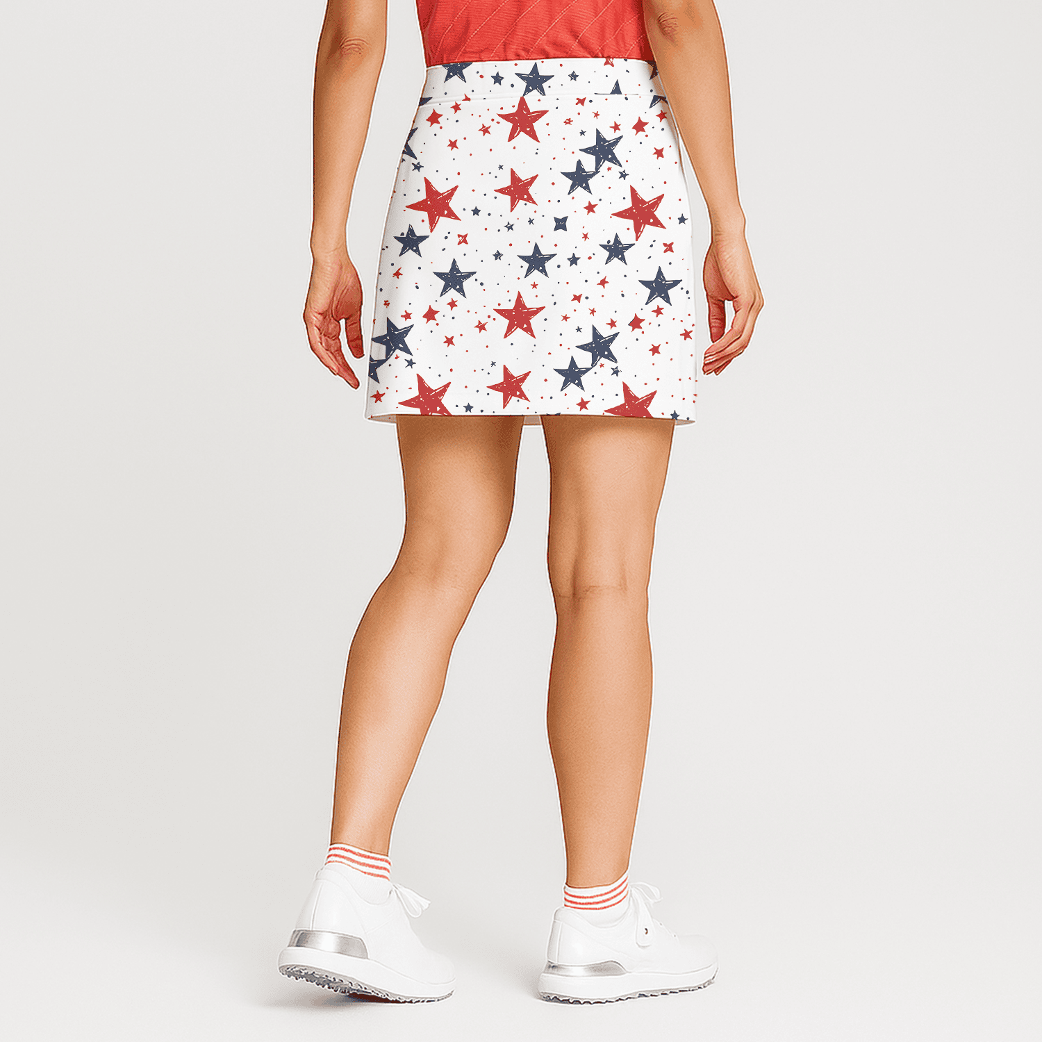 Personalized Red White Blue Star Print Women's Golf Skort N1417 additional image 1
