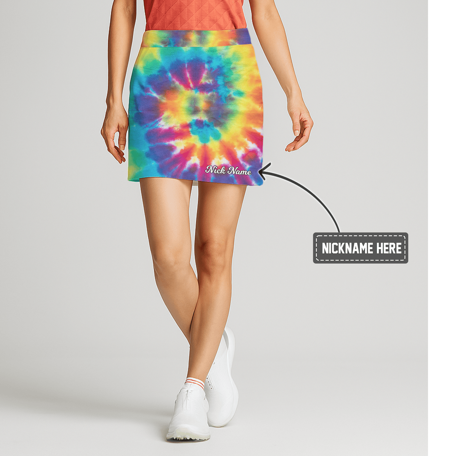 Personalized Vibrant Rainbow Tie-Dye Women's Athletic Golf Skort K9371 main image - S