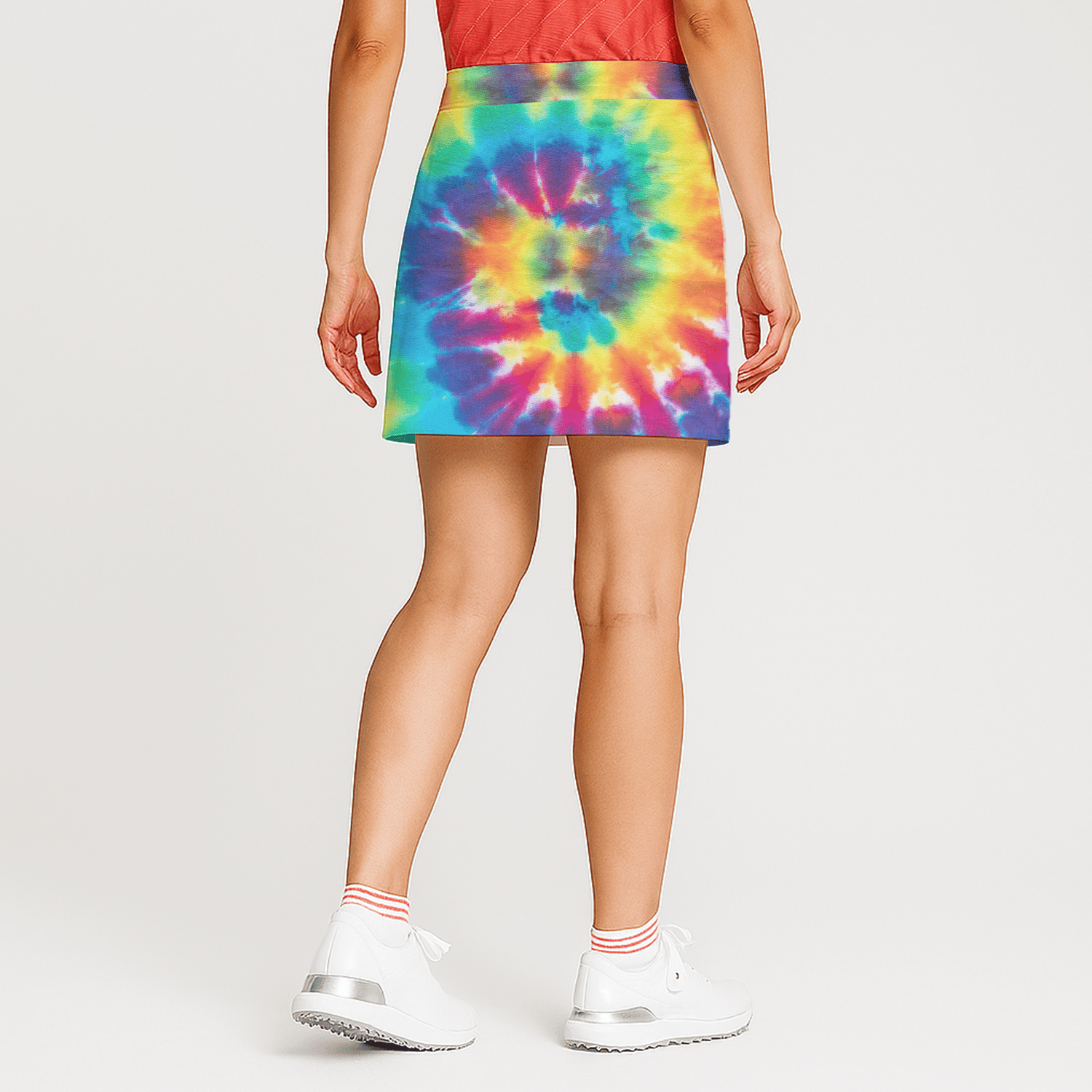 Personalized Vibrant Rainbow Tie-Dye Women's Athletic Golf Skort K9371 additional image 1