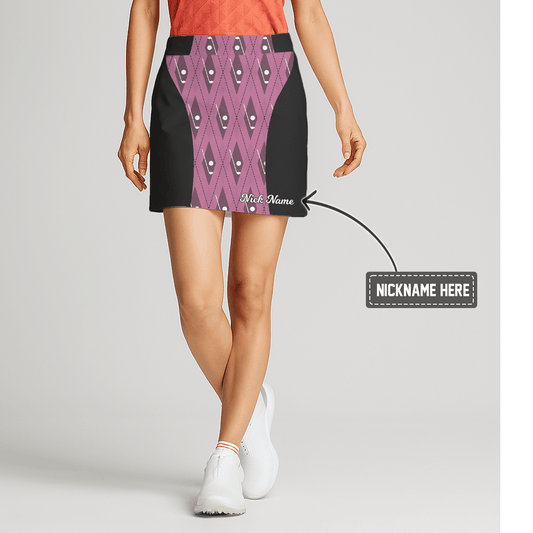 Personalized Women's Black & Dusty Rose Golf Club Argyle Print Golf Skort X9705 main image - S