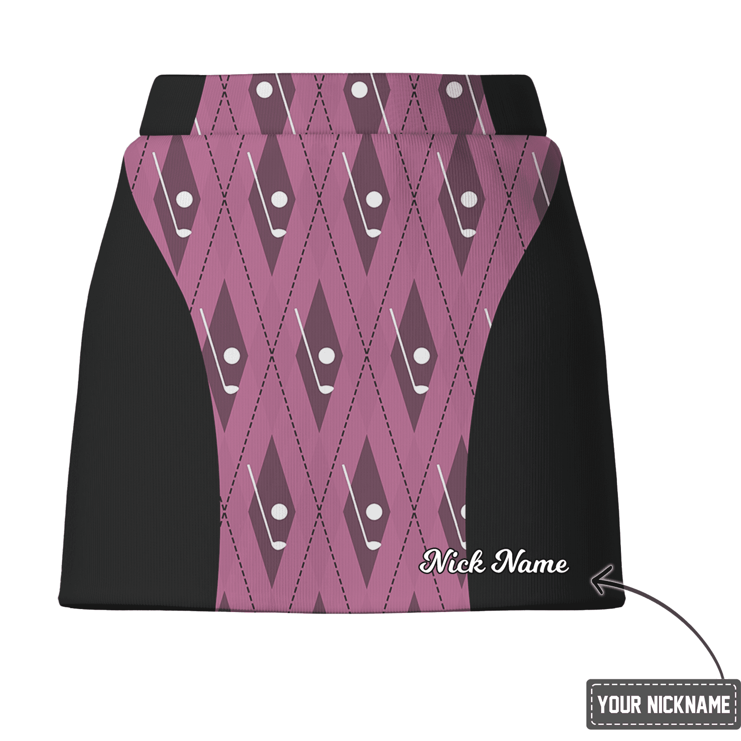 Personalized Women's Black & Dusty Rose Golf Club Argyle Print Golf Skort X9705 additional image 2