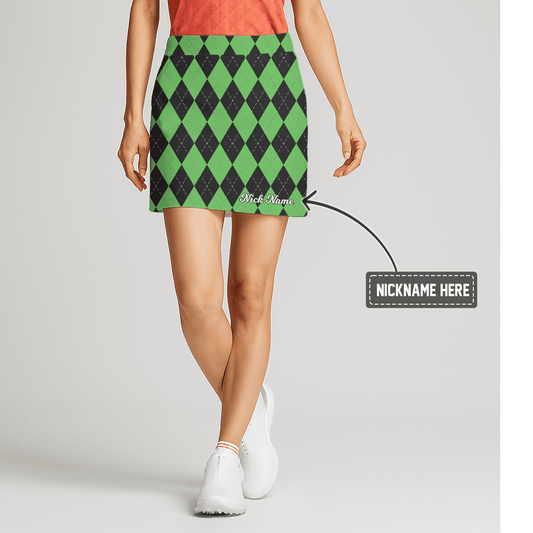 Personalized Lime Green & Black Argyle Women's Golf Skort G4956 main image - S