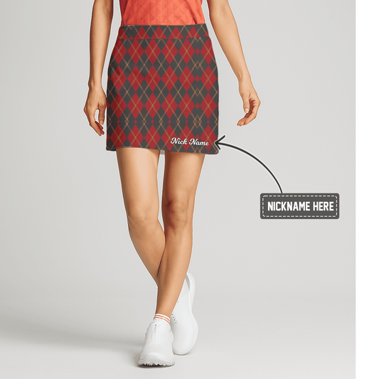 Personalized Charcoal Red Argyle Women's Athletic Golf Skort E1450 main image - S