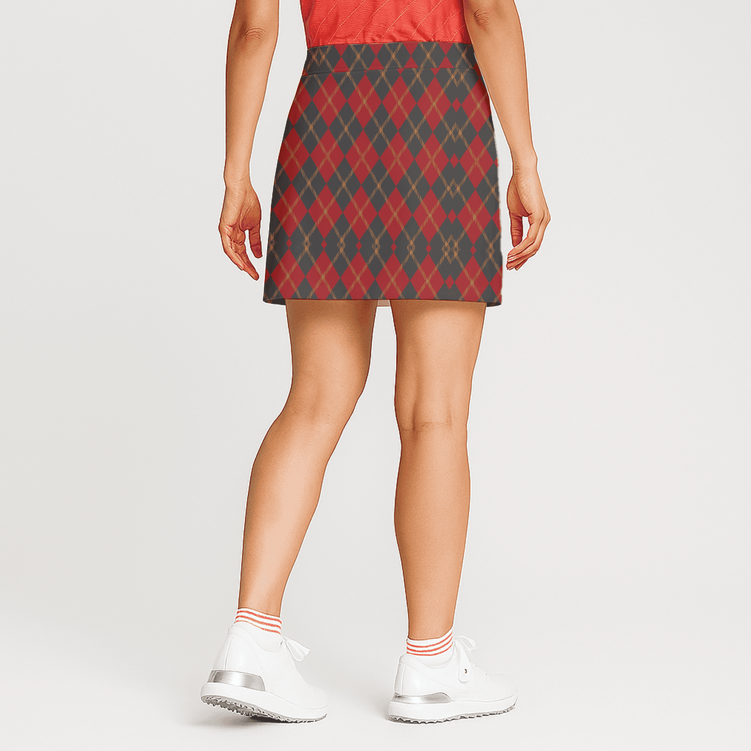 Personalized Charcoal Red Argyle Women's Athletic Golf Skort E1450 additional image 1