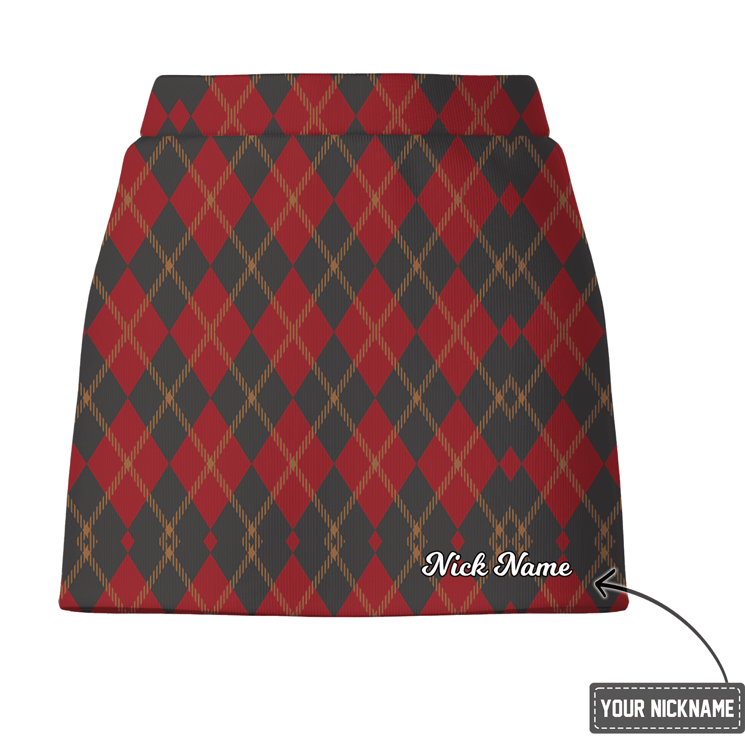 Personalized Charcoal Red Argyle Women's Athletic Golf Skort E1450 additional image 2