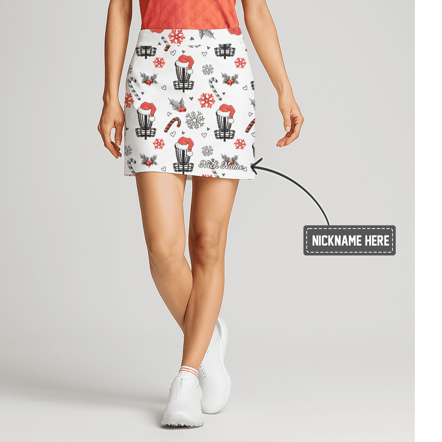 Personalized Women's Golf Skort - Christmas Santa Hat Disc Golf Basket Print B3202 main image - S