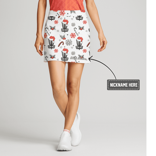 Personalized Women's Golf Skort - Christmas Santa Hat Disc Golf Basket Print B3202 main image - S