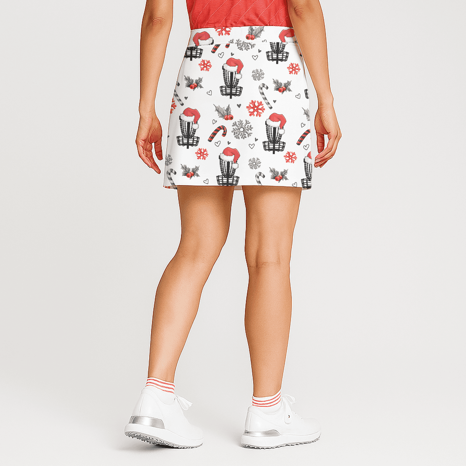 Personalized Women's Golf Skort - Christmas Santa Hat Disc Golf Basket Print B3202 additional image 1