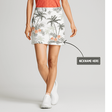 Personalized Women's White Tropical Palm Tree & Floral Print Golf Skort G2453 main image - S