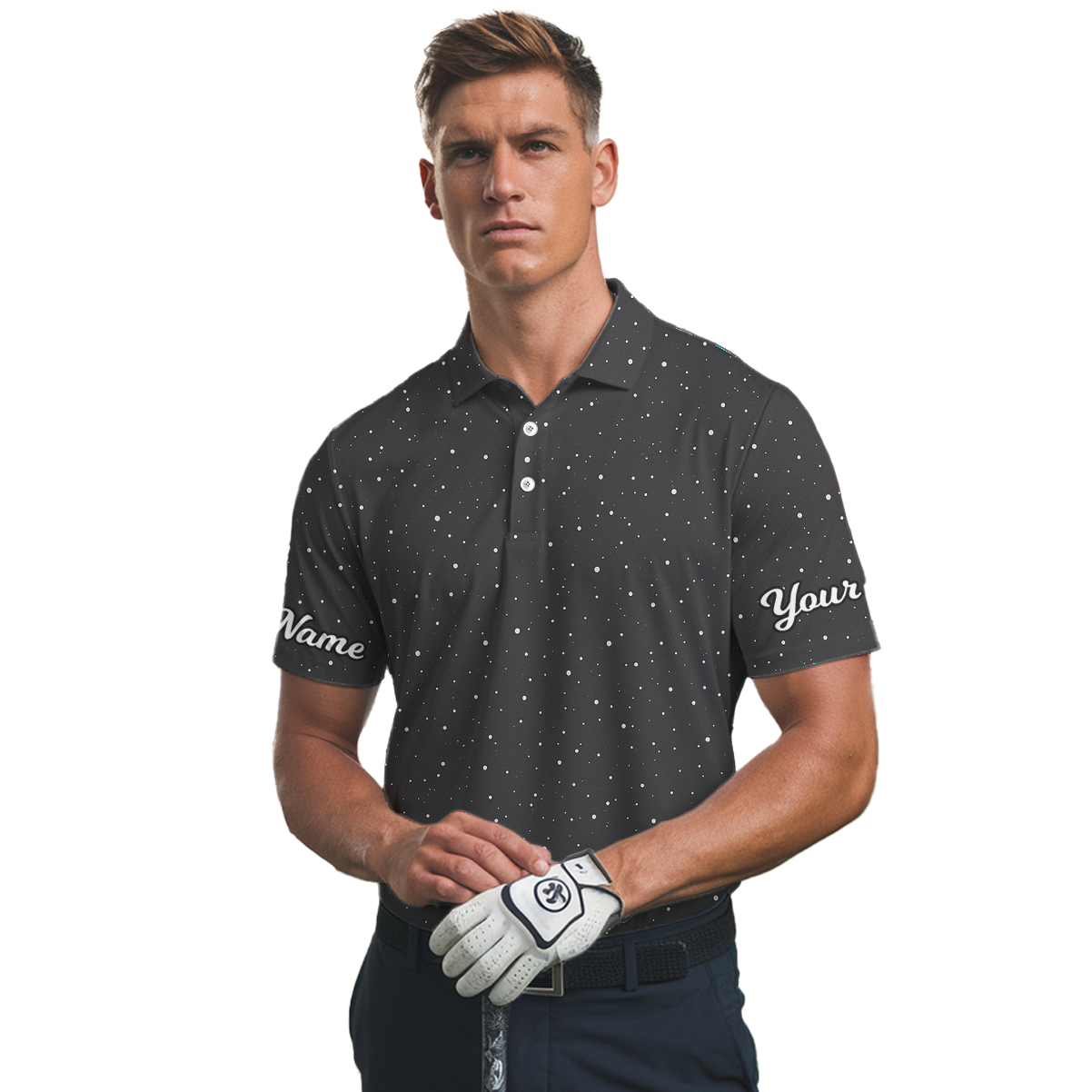 Personalized White Speckle Golf Polo Shirt Men Dark Grey K4208 additional image 2