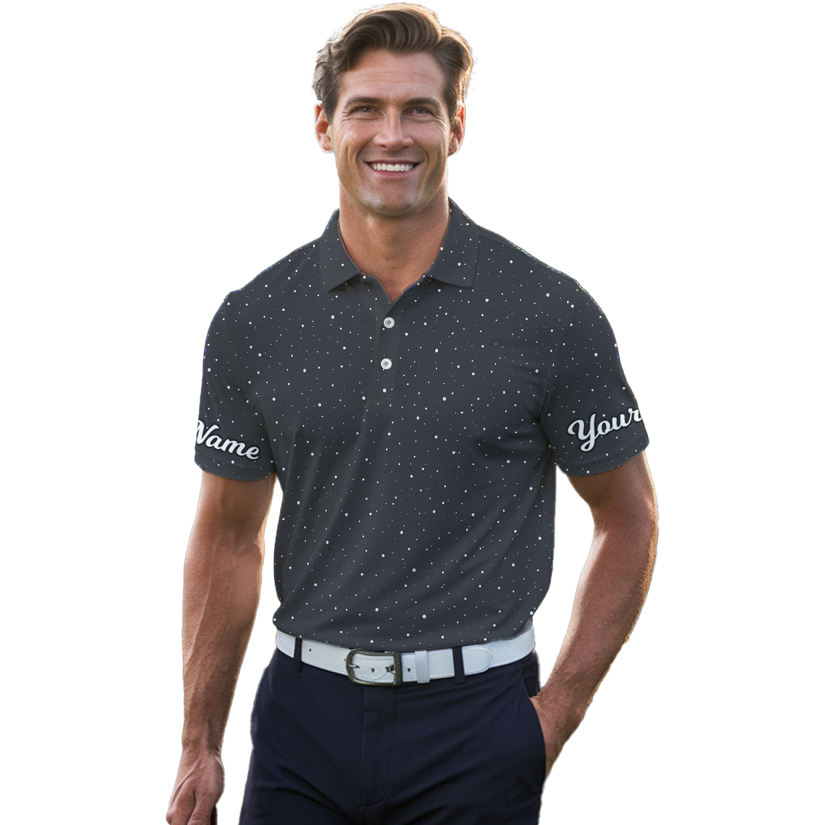 Personalized White Speckle Golf Polo Shirt Men Dark Grey K4208 additional image 4