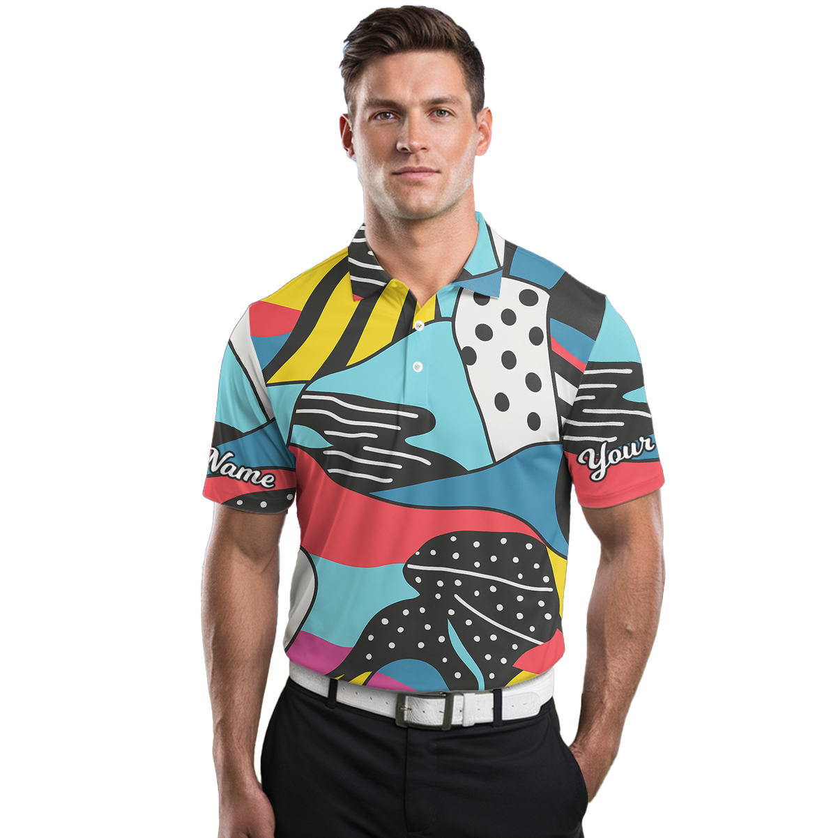 Personalized Abstract Geometric Colorful Men's Golf Polo Shirt S4500 additional image 3