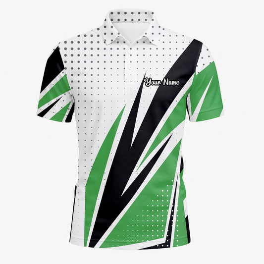Personalised White Green Black Abstract Stripe Golf Polo Shirt For Men C9494