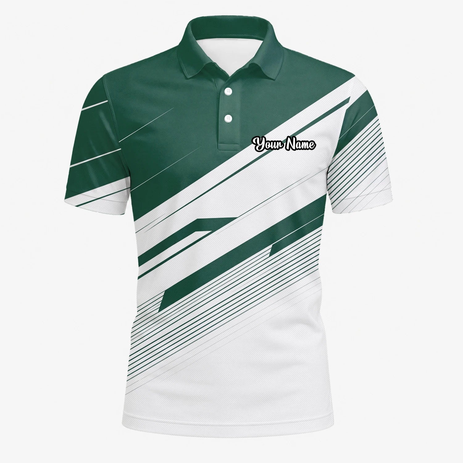 Personalised Green White Abstract Stripe Golf Polo Shirt For Men E5041