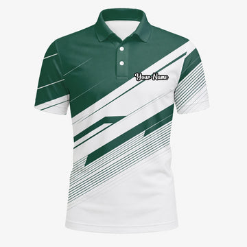 Personalised Green White Abstract Stripe Golf Polo Shirt For Men E5041