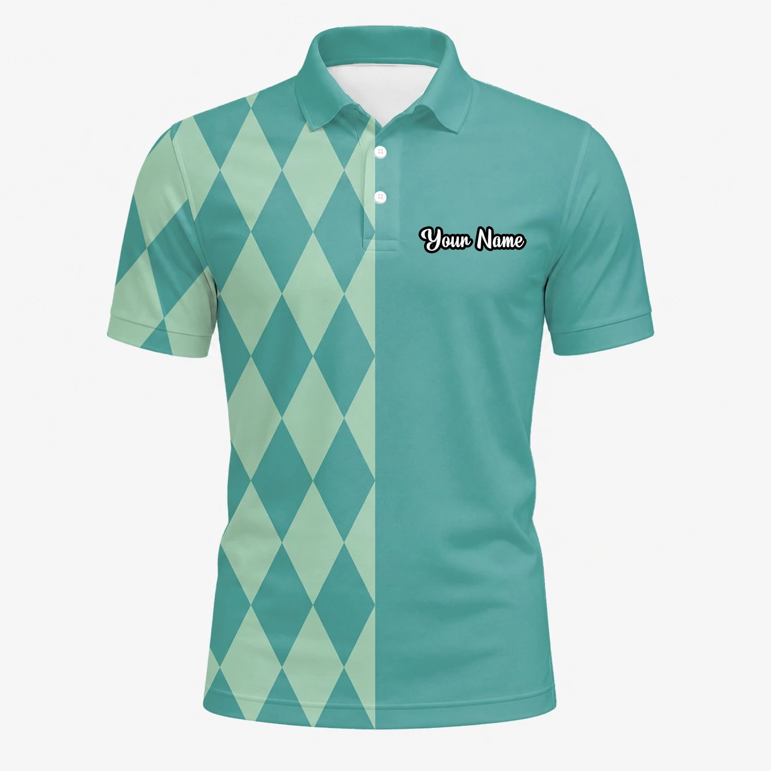 Personalised Teal Mint Argyle Golf Polo Shirt For Men A8483
