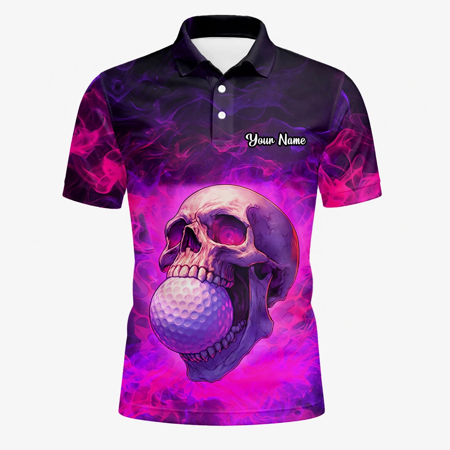 Personalised Purple Pink Skull Golf Ball Smoke Golf Polo Shirt For Men L7637