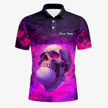 Personalised Purple Pink Skull Golf Ball Smoke Golf Polo Shirt For Men L7637