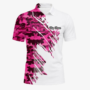 Personalised White Pink Camo Brush Stroke Golf Polo Shirt For Men S6501