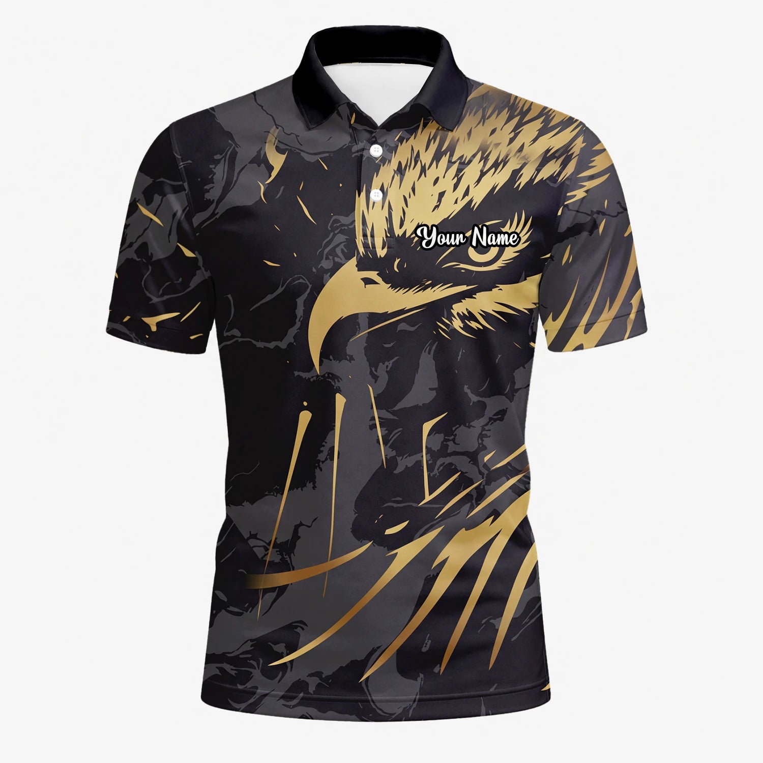 Personalised Black Gold Eagle Feather Golf Polo Shirt For Men F0802