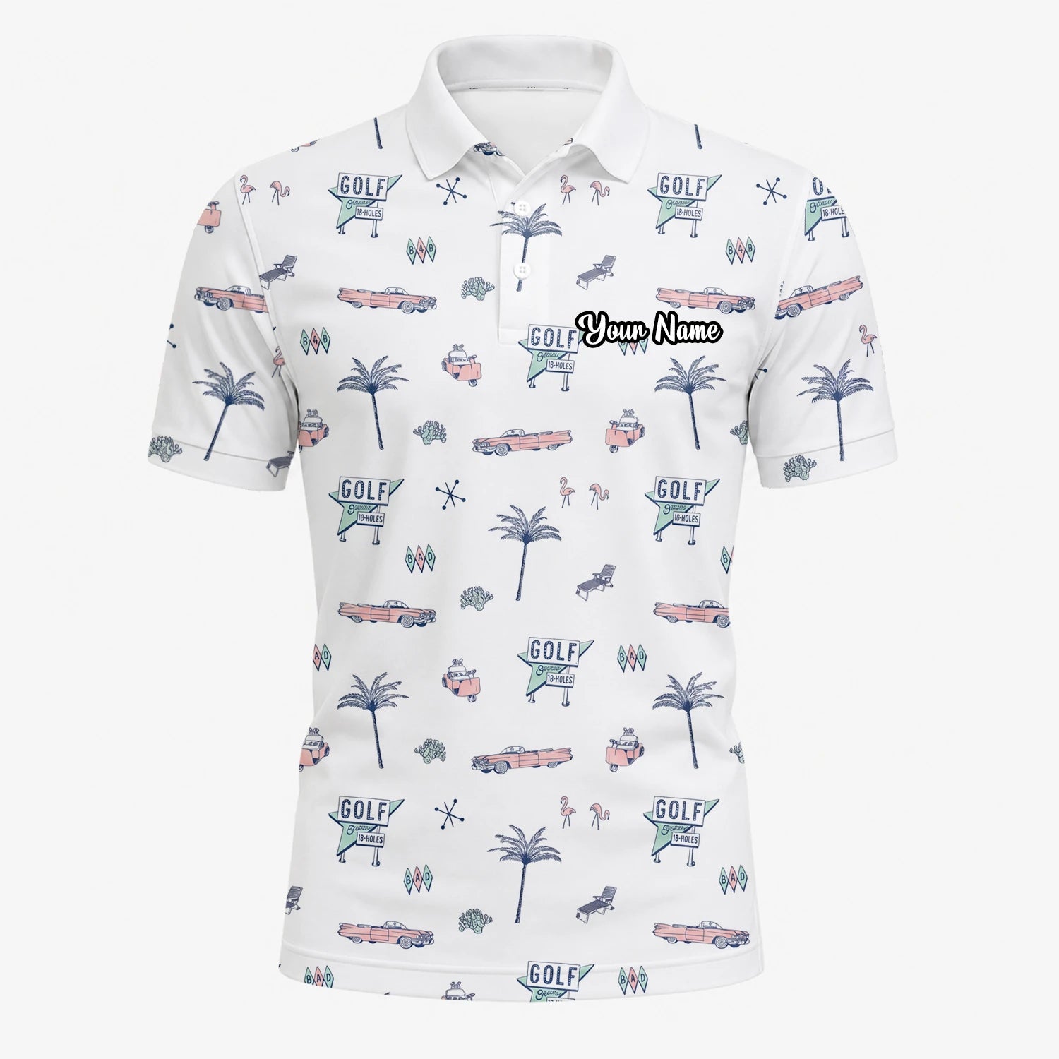 Personalised White Golf Holiday Doodle Golf Polo Shirt For Men Z8344