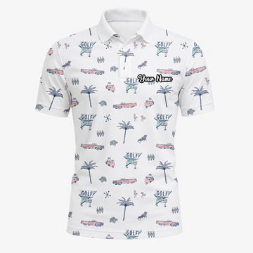 Personalised White Golf Holiday Doodle Golf Polo Shirt For Men Z8344