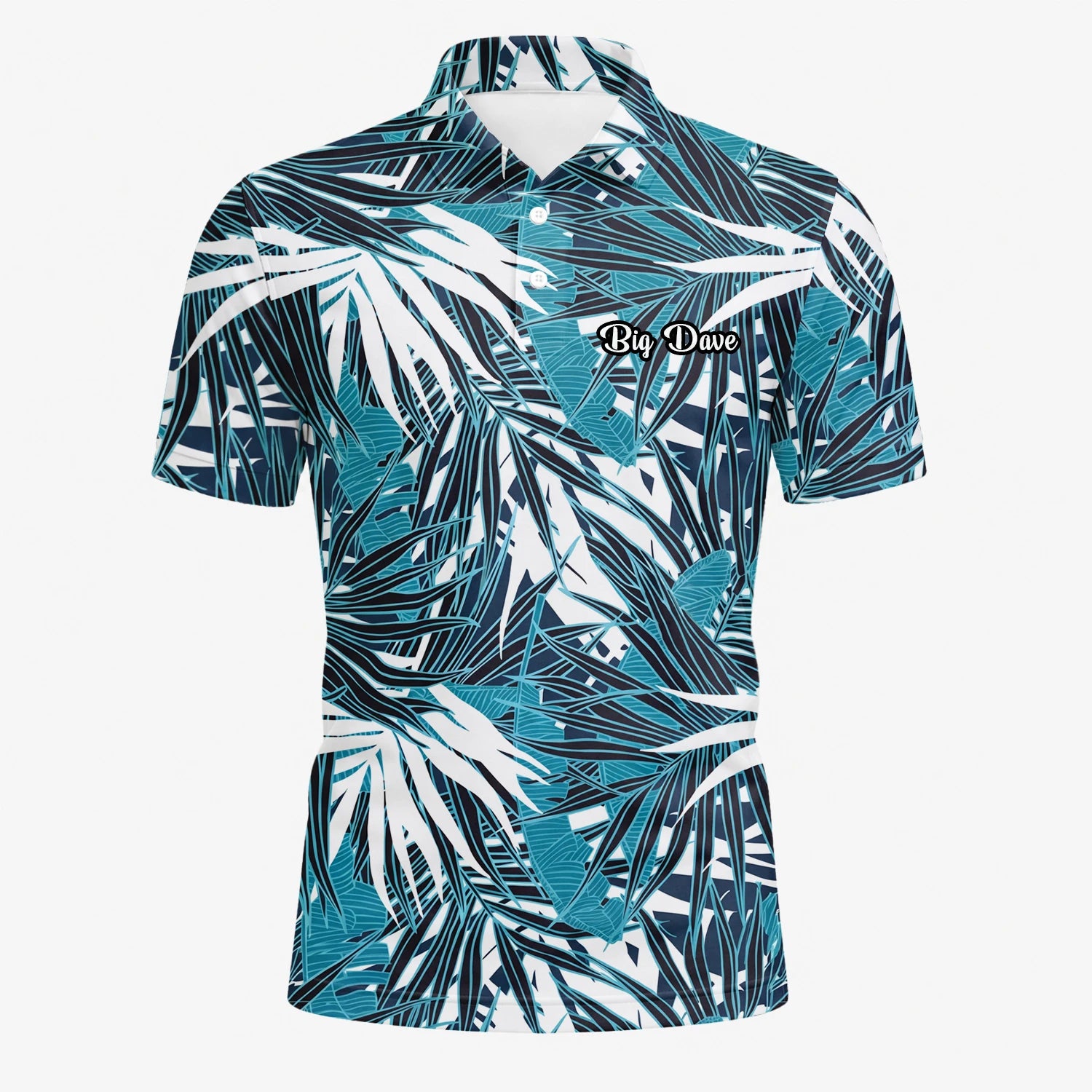 Personalised Teal Black White Palm Leaf Golf Polo Shirt For Men S8543