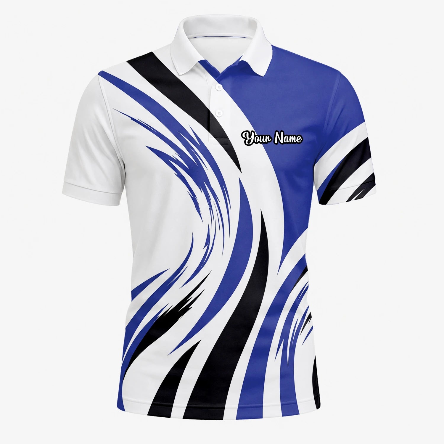 Personalised White Blue Black Abstract Wave Golf Polo Shirt For Men V7849