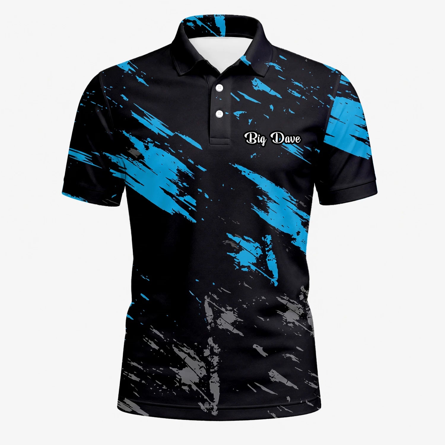 Personalised Black Blue Brush Stroke Golf Polo Shirt For Men H3779