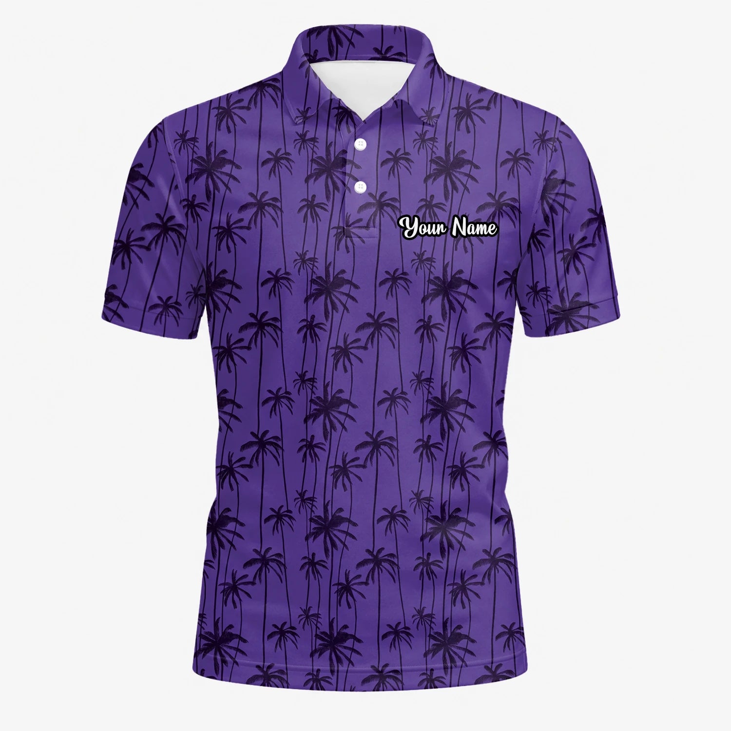 Personalised Purple Palm Tree Silhouette Golf Polo Shirt For Men P3247