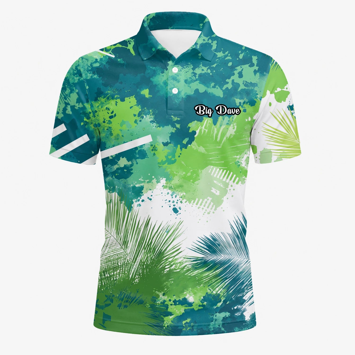 Personalised Green Blue Tropical Leaf Paint Splash Golf Polo Shirt For Men B7869